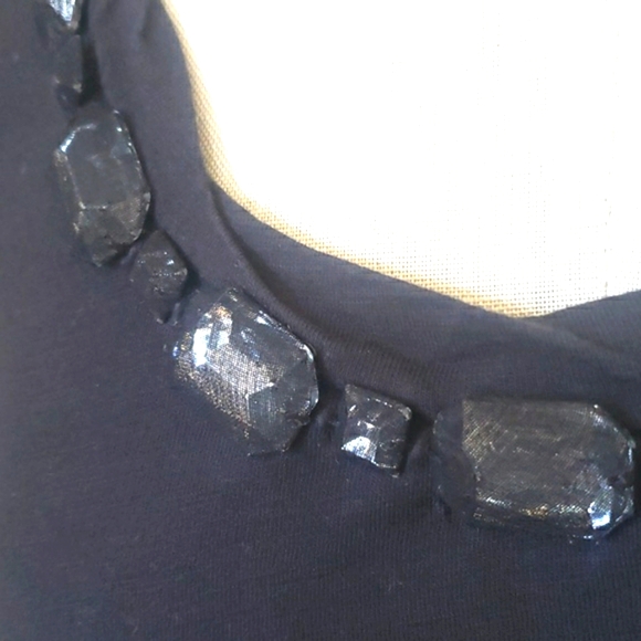 GARNET HILL Scoop Neck Top Short Sleeve Black Jewel Stone Embellished - Picture 5 of 8